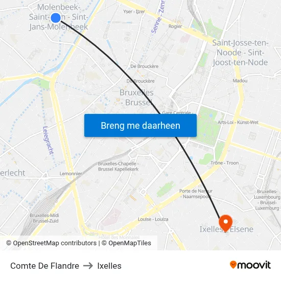 Comte De Flandre to Ixelles map