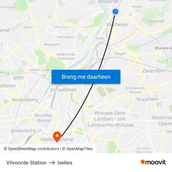 Vilvoorde Station to Ixelles map