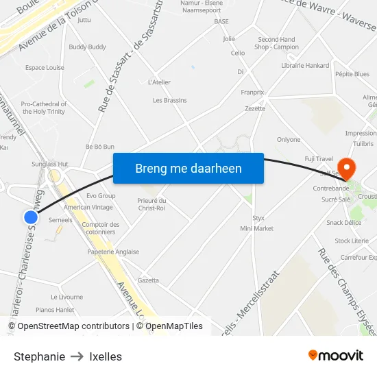 Stephanie to Ixelles map