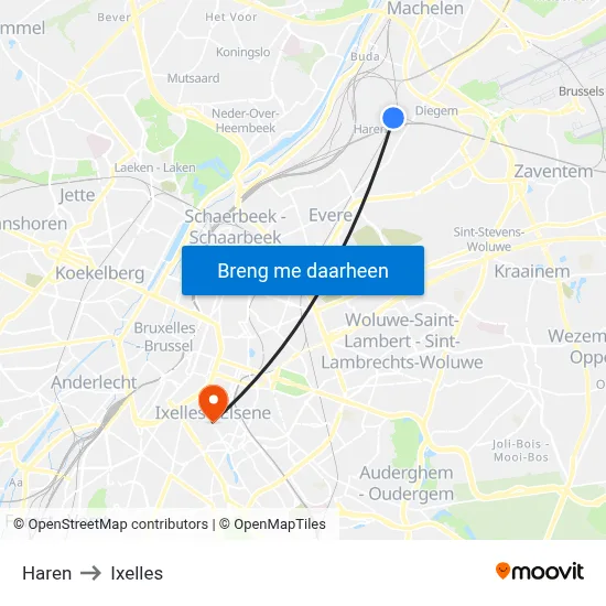 Haren to Ixelles map