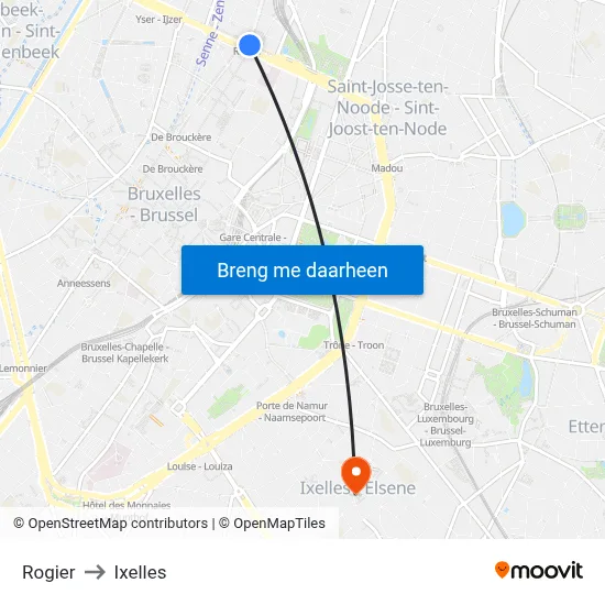 Rogier to Ixelles map