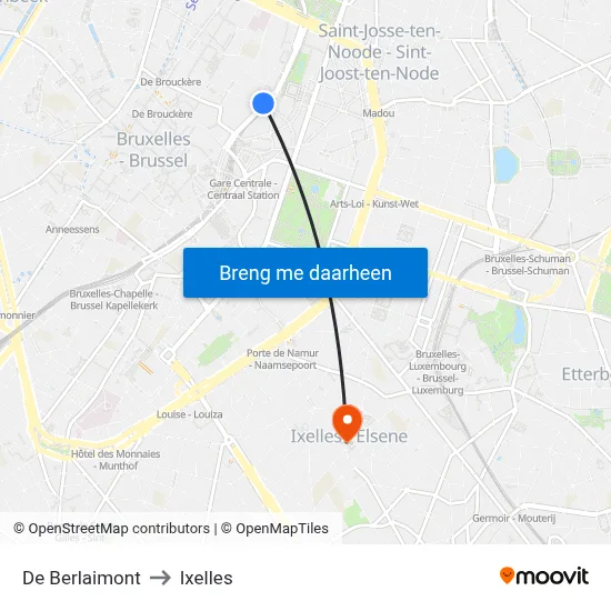 De Berlaimont to Ixelles map