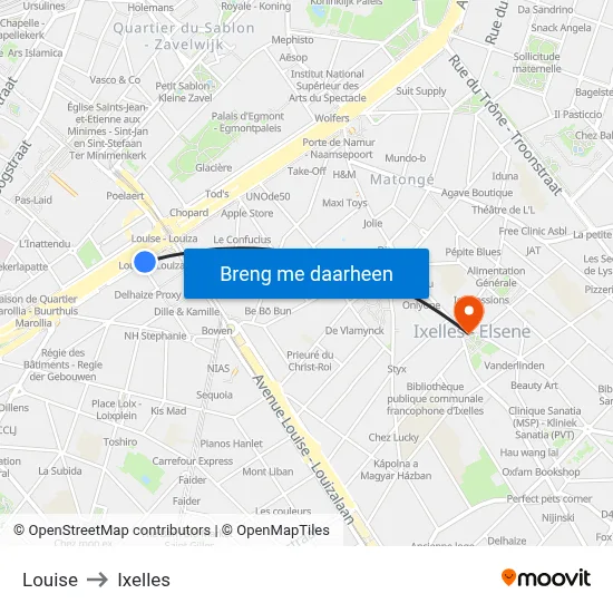 Louise to Ixelles map