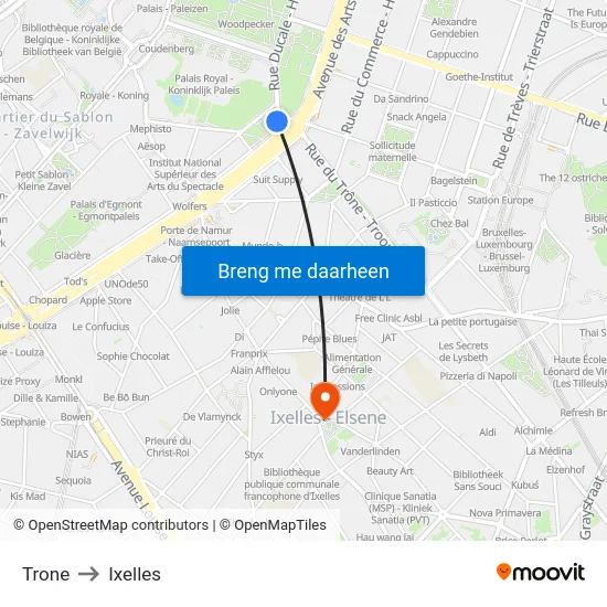 Trone to Ixelles map