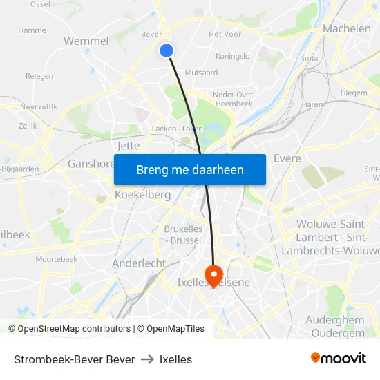 Strombeek-Bever Bever to Ixelles map