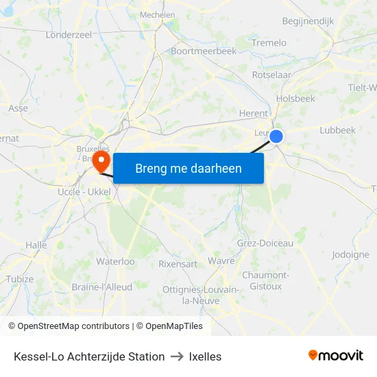 Kessel-Lo Achterzijde Station to Ixelles map