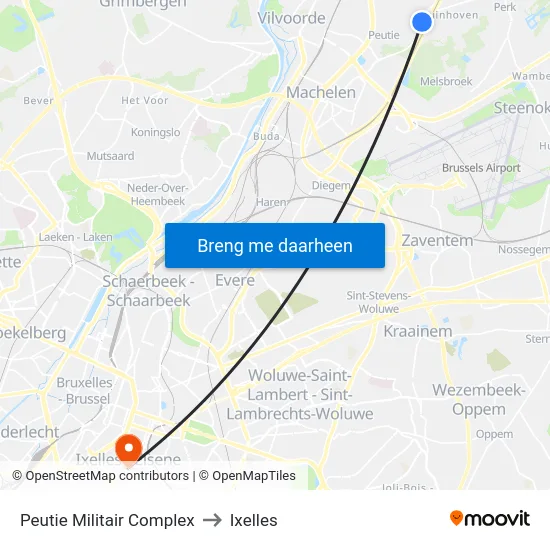 Peutie Militair Complex to Ixelles map