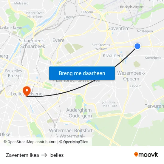 Zaventem Ikea to Ixelles map