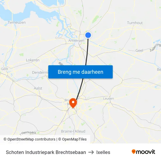 Schoten Industriepark Brechtsebaan to Ixelles map