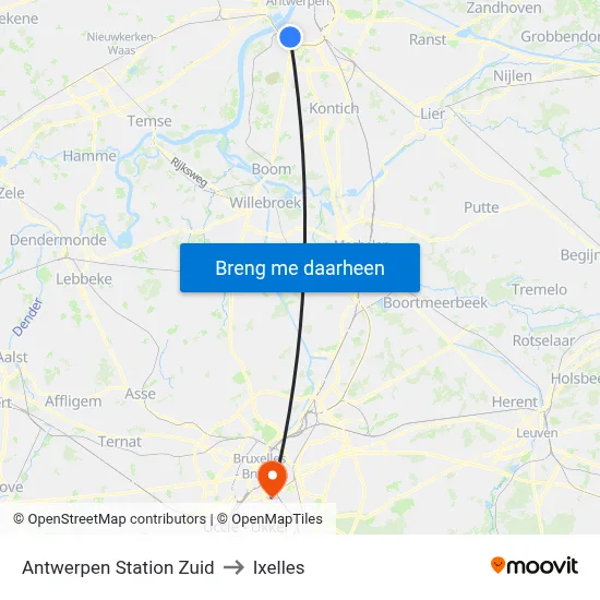 Antwerpen Station Zuid to Ixelles map