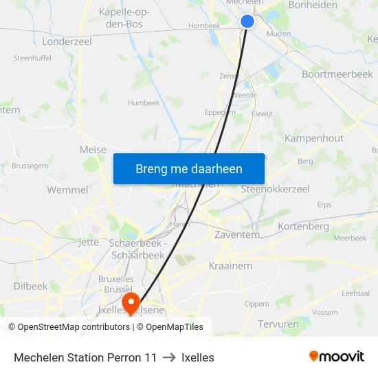 Mechelen Station Perron 11 to Ixelles map