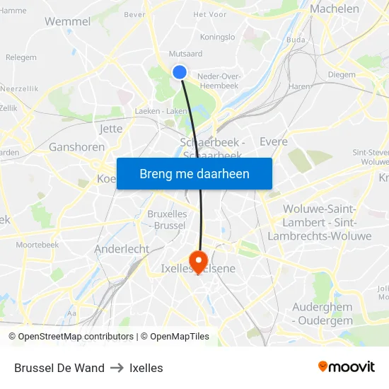 Brussel De Wand to Ixelles map