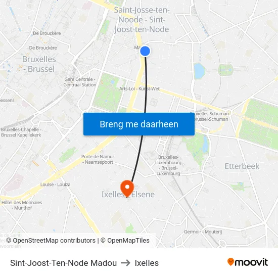 Sint-Joost-Ten-Node Madou to Ixelles map