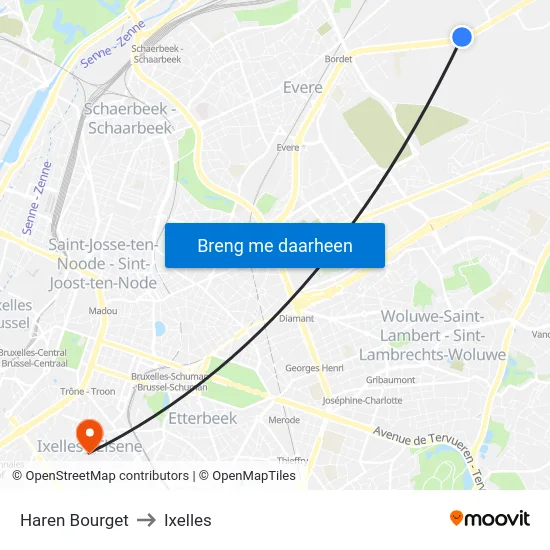 Haren Bourget to Ixelles map