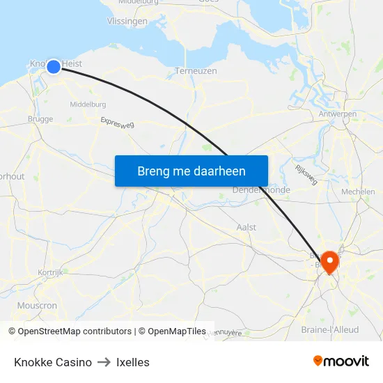 Knokke Casino to Ixelles map