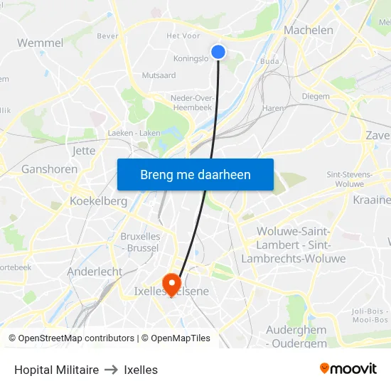 Hopital Militaire to Ixelles map