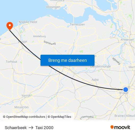 Schaerbeek to Taxi 2000 map