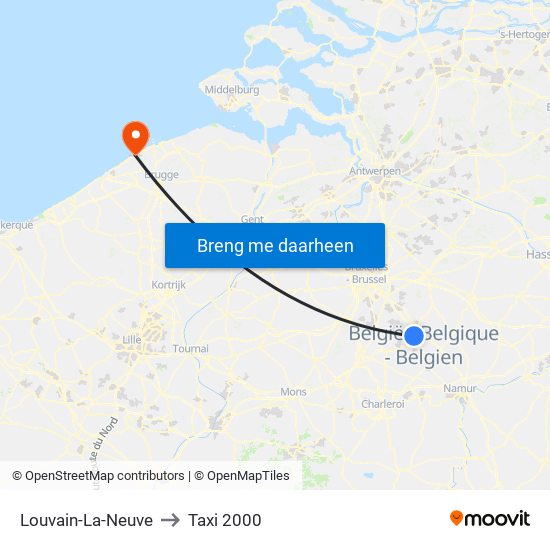 Louvain-La-Neuve to Taxi 2000 map