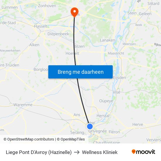 Liege Pont D'Avroy (Hazinelle) to Wellness Kliniek map