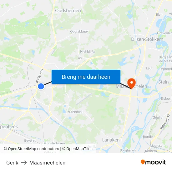 Genk to Maasmechelen map