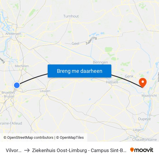 Vilvorde to Ziekenhuis Oost-Limburg - Campus Sint-Barbara map