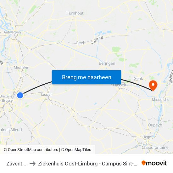Zaventem to Ziekenhuis Oost-Limburg - Campus Sint-Barbara map