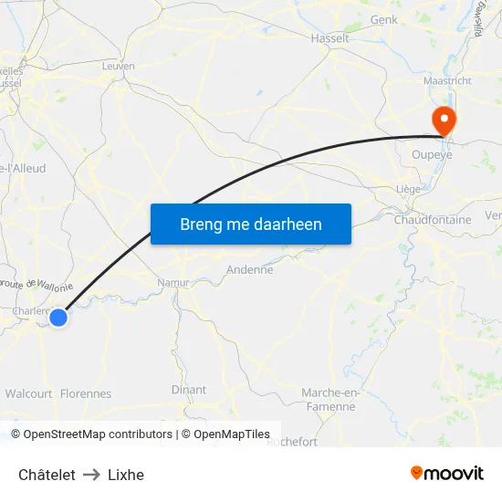Châtelet to Lixhe map