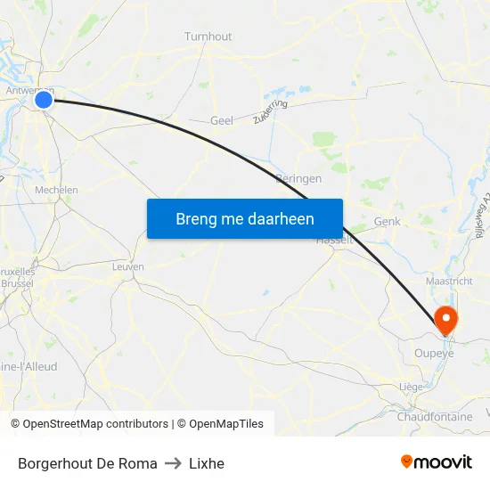 Borgerhout De Roma to Lixhe map