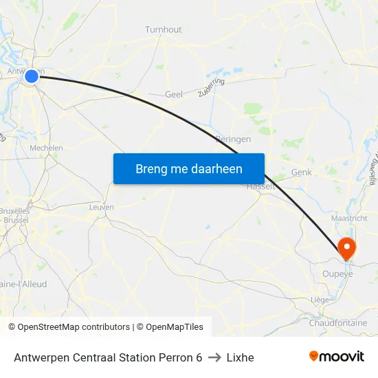 Antwerpen Centraal Station Perron 6 to Lixhe map