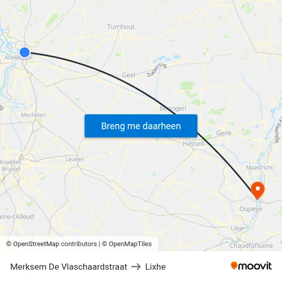Merksem De Vlaschaardstraat to Lixhe map