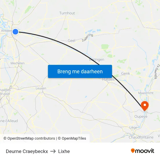 Deurne Craeybeckx to Lixhe map