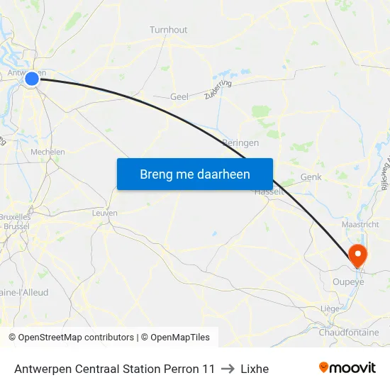 Antwerpen Centraal Station Perron 11 to Lixhe map