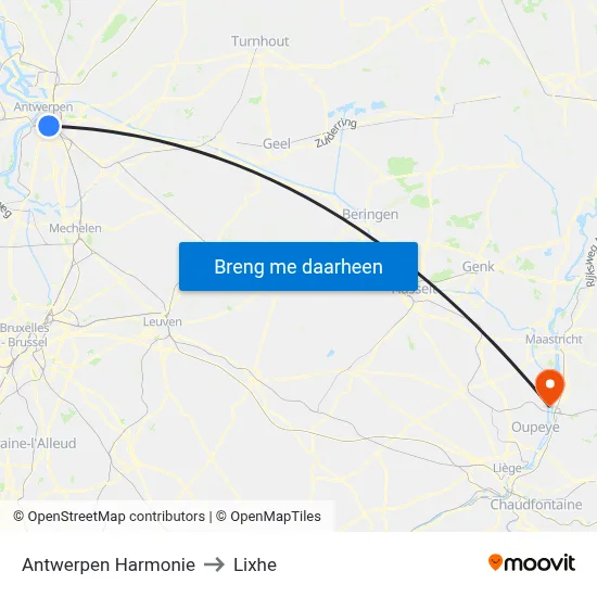 Antwerpen Harmonie to Lixhe map