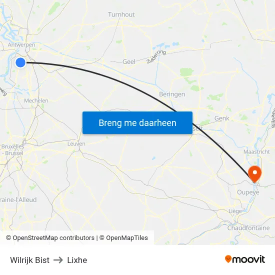 Wilrijk Bist to Lixhe map