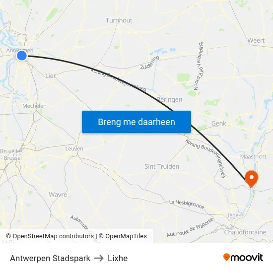 Antwerpen Stadspark to Lixhe map
