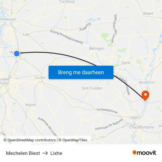 Mechelen Biest to Lixhe map