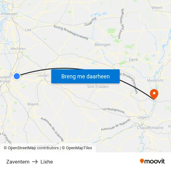 Zaventem to Lixhe map