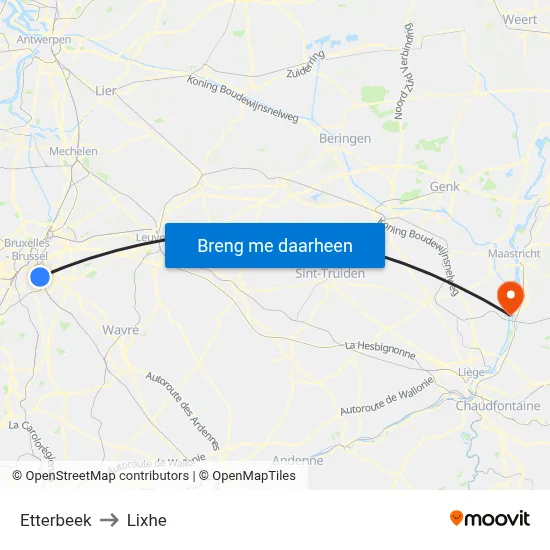 Etterbeek to Lixhe map