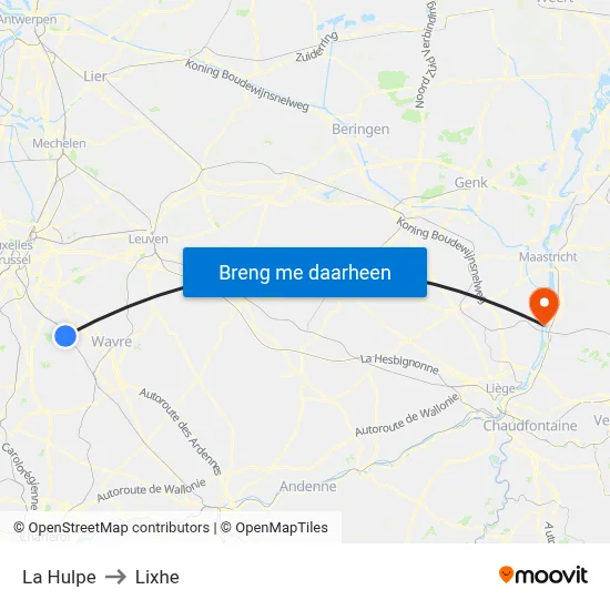 La Hulpe to Lixhe map