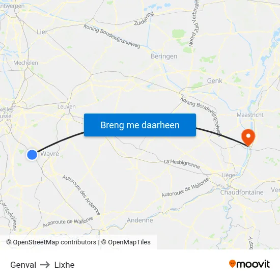 Genval to Lixhe map