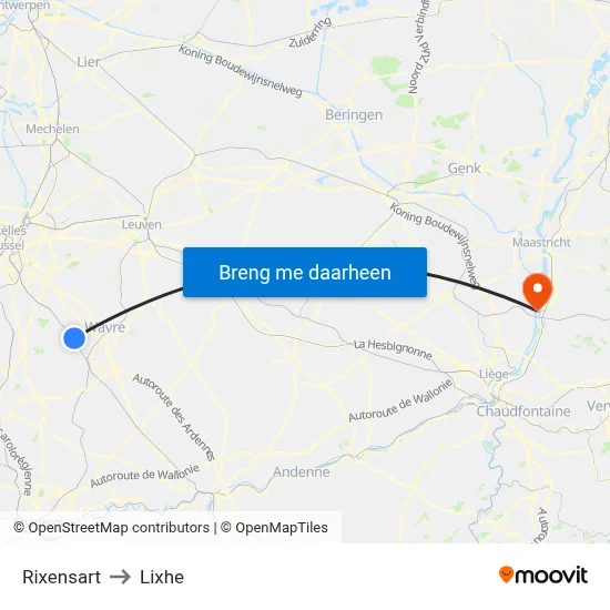 Rixensart to Lixhe map
