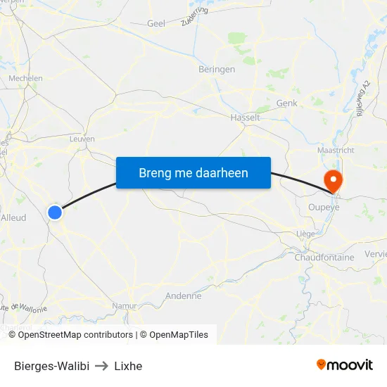 Bierges-Walibi to Lixhe map