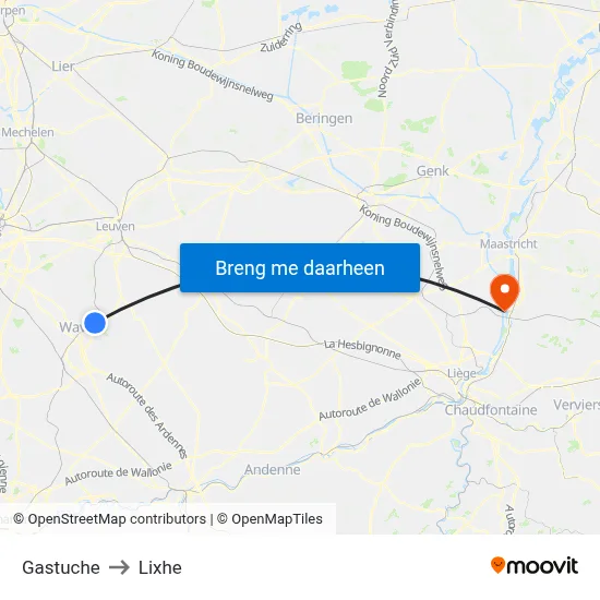 Gastuche to Lixhe map