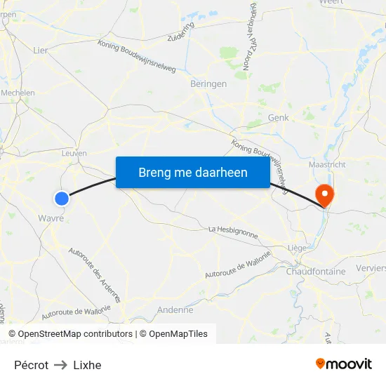 Pécrot to Lixhe map