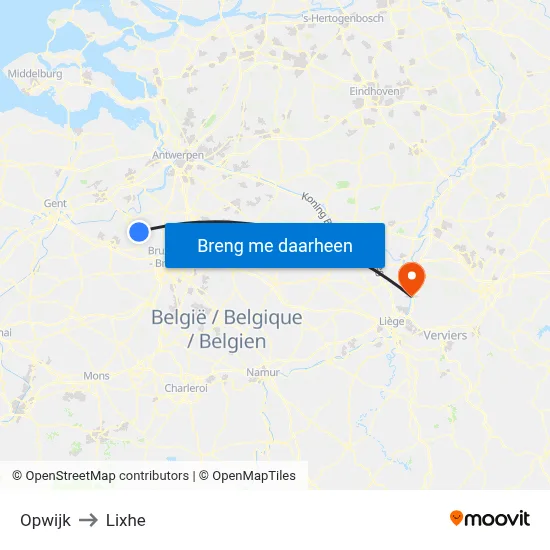 Opwijk to Lixhe map