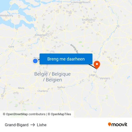 Grand-Bigard to Lixhe map