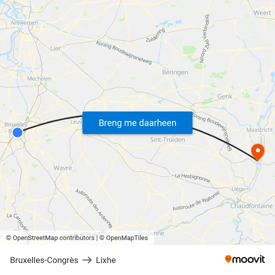 Bruxelles-Congrès to Lixhe map