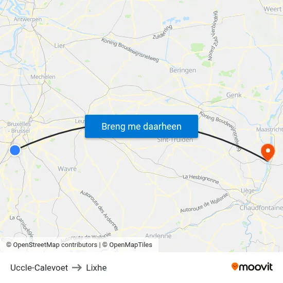 Uccle-Calevoet to Lixhe map