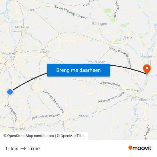 Lillois to Lixhe map