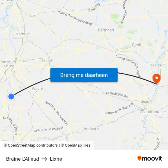 Braine-L'Alleud to Lixhe map